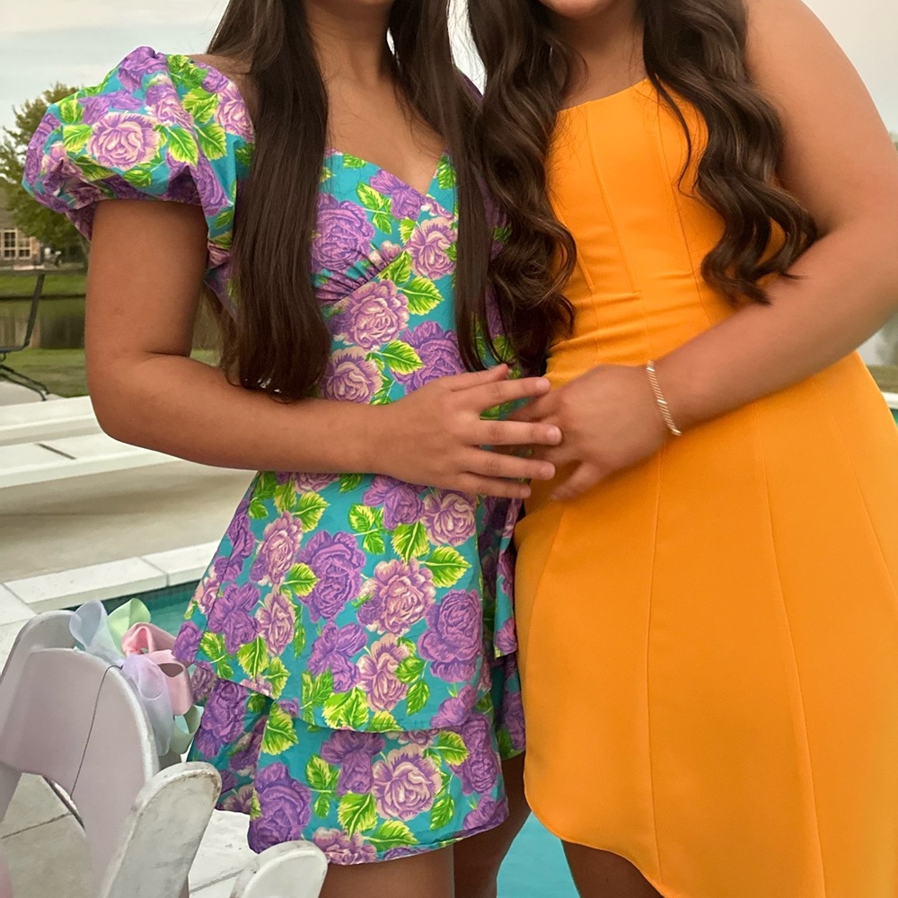 Peach Love California Teal and Purple Floral Romper